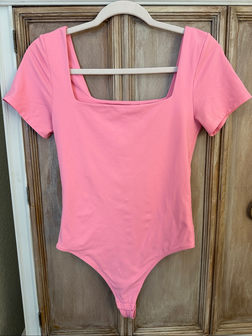 Aritzia Pink Square Neck Short Sleeve Bodysuit